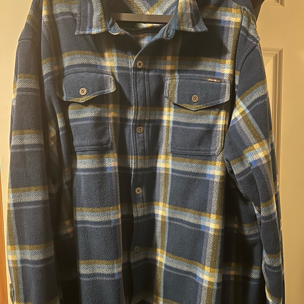 Eddie Bauer Navy and Mustard Plaid Shirt